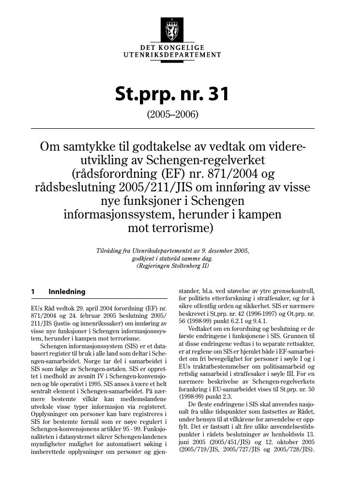 Forsiden av dokumentet St.prp. nr. 31 (2005-2006)