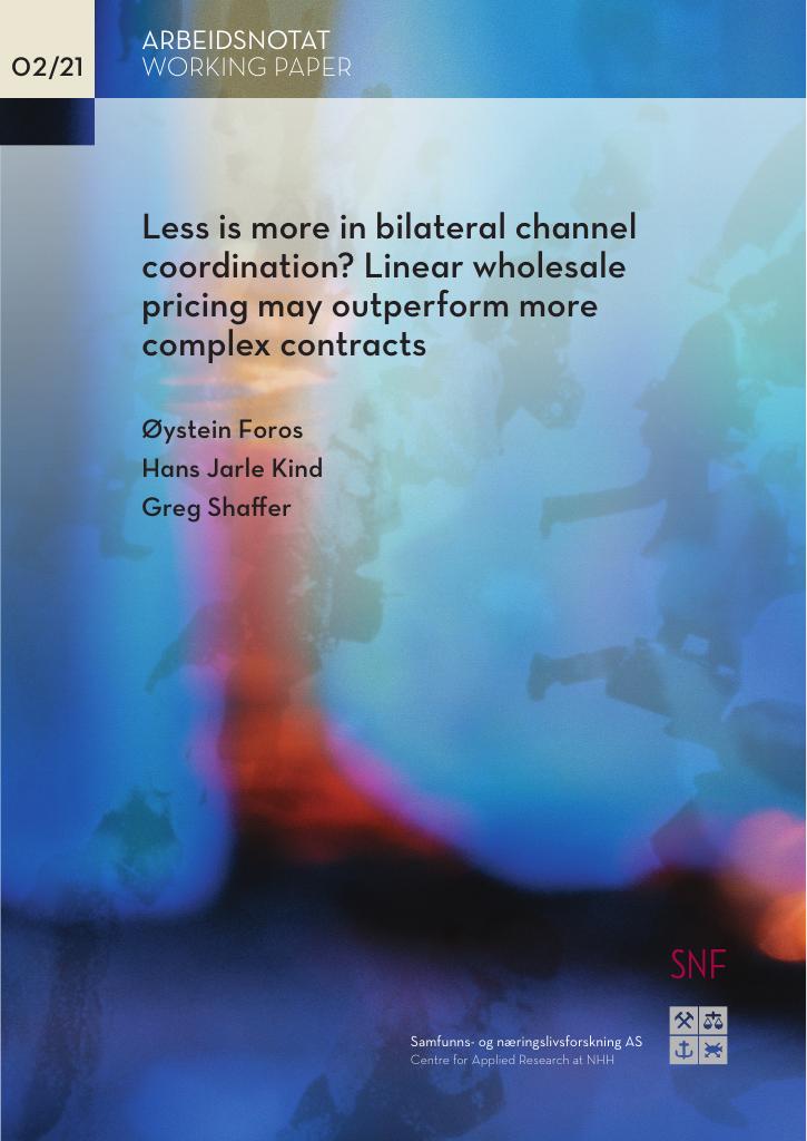 Forsiden av dokumentet Less is more in bilateral channel coordination? Linear wholesale pricing may outperform more complex contracts