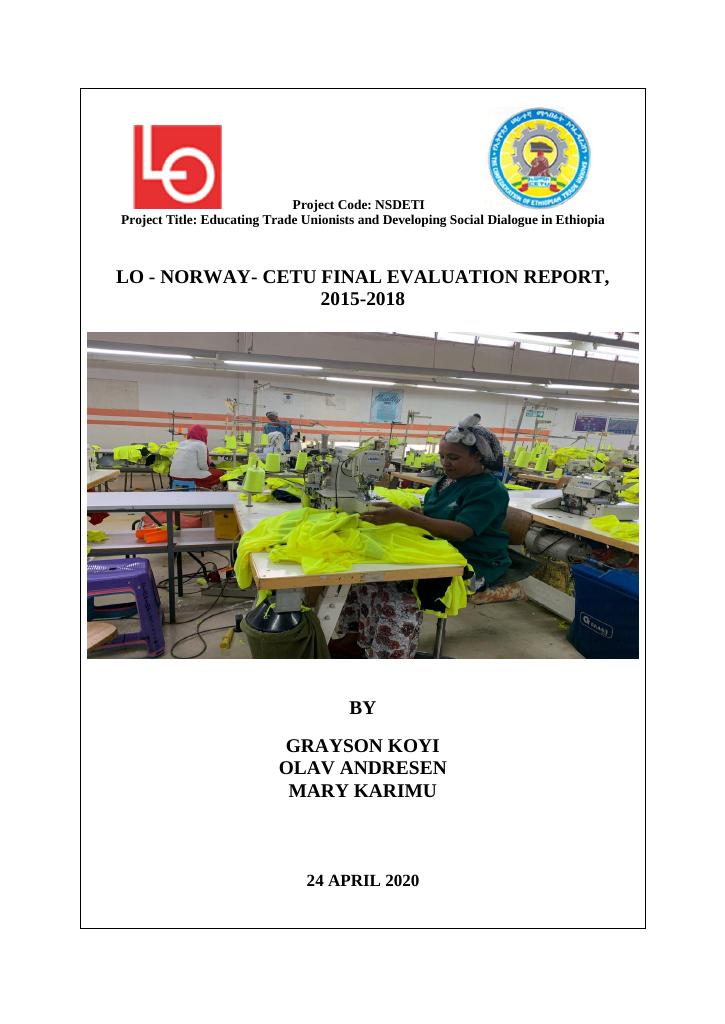 Forsiden av dokumentet LO - Norway- CETU Final Evaluation Report, 2015-2018