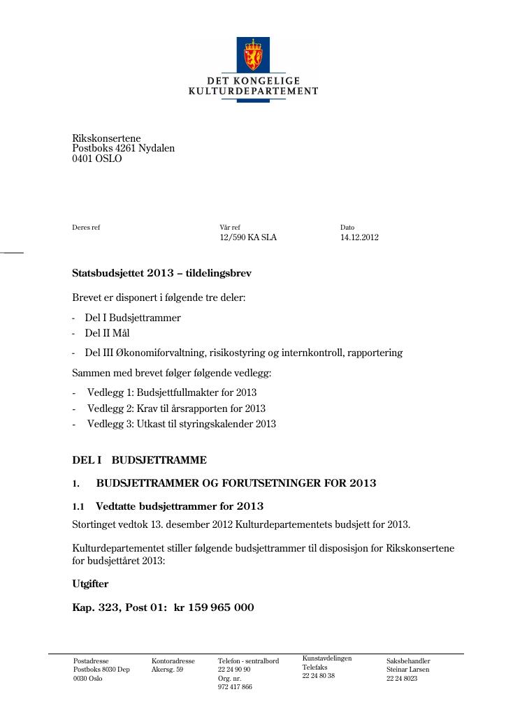 Forsiden av dokumentet Tildelingsbrev (.pdf)