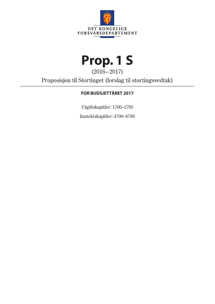 Forsiden av dokumentet Prop. 1 S (2016–2017)