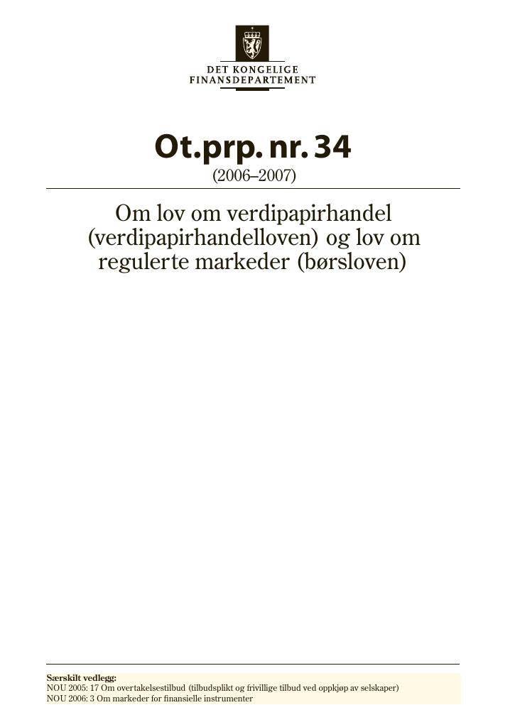 Forsiden av dokumentet Ot.prp. nr. 34 (2006-2007)