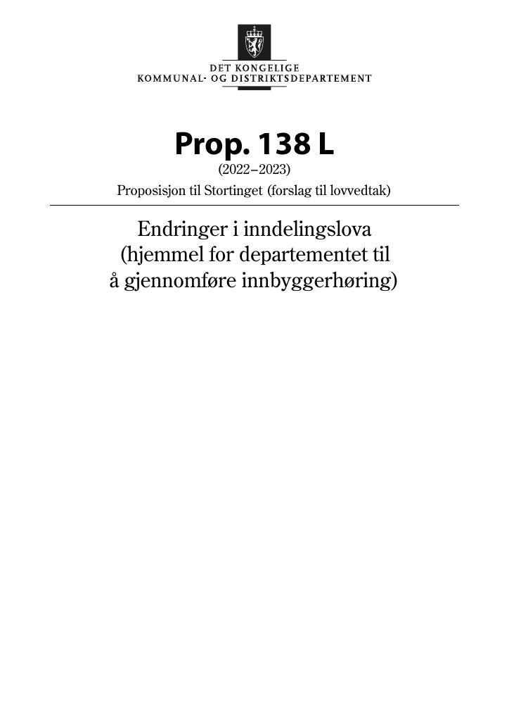 Forsiden av dokumentet Prop. 138 L (2022–2023)