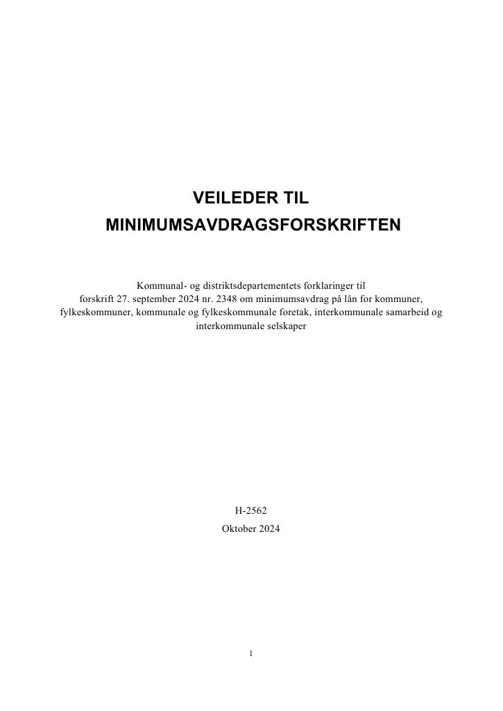 Forsiden av dokumentet VEILEDER TIL MINIMUMSAVDRAGSFORSKRIFTEN