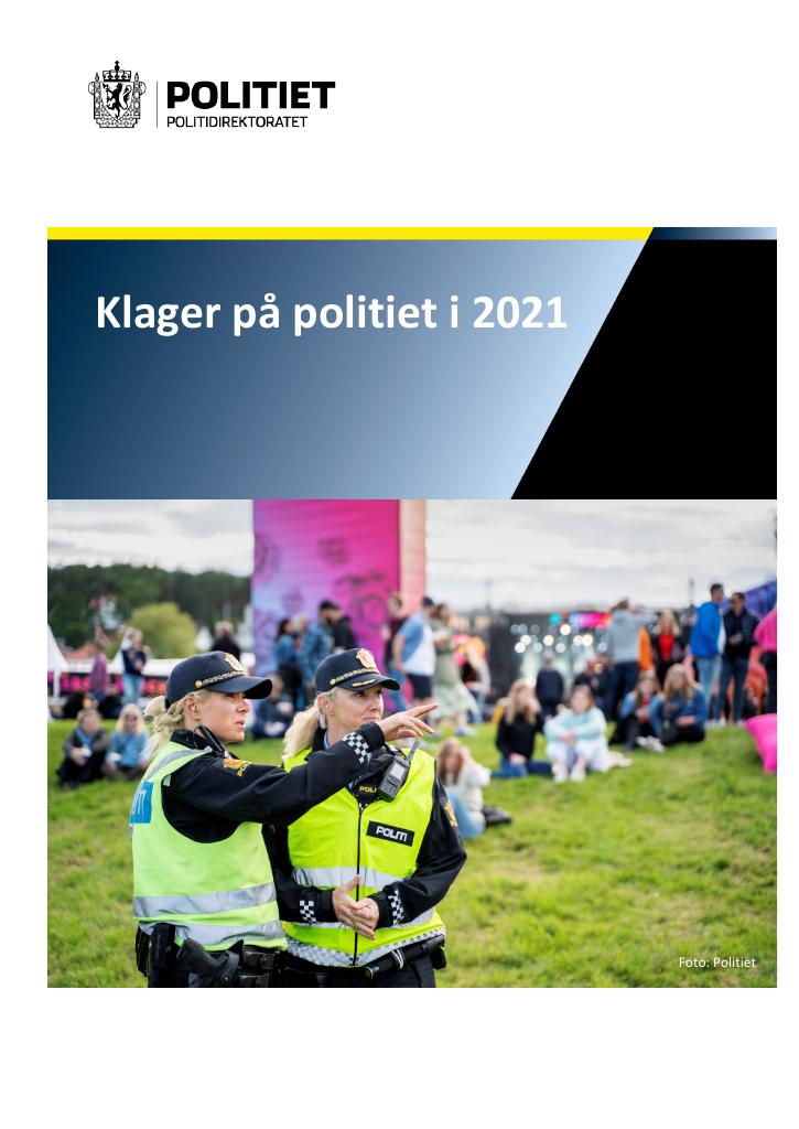 Forsiden av dokumentet Klager på politiet i 2021