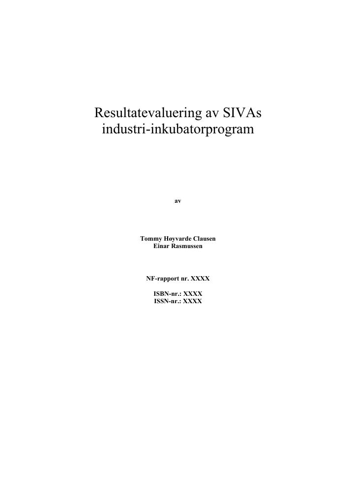 Forsiden av dokumentet Resultatevaluering av SIVAs industri-inkubatorprogram