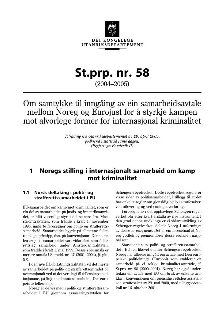 Forsiden av dokumentet St.prp. nr. 58 (2004-2005)