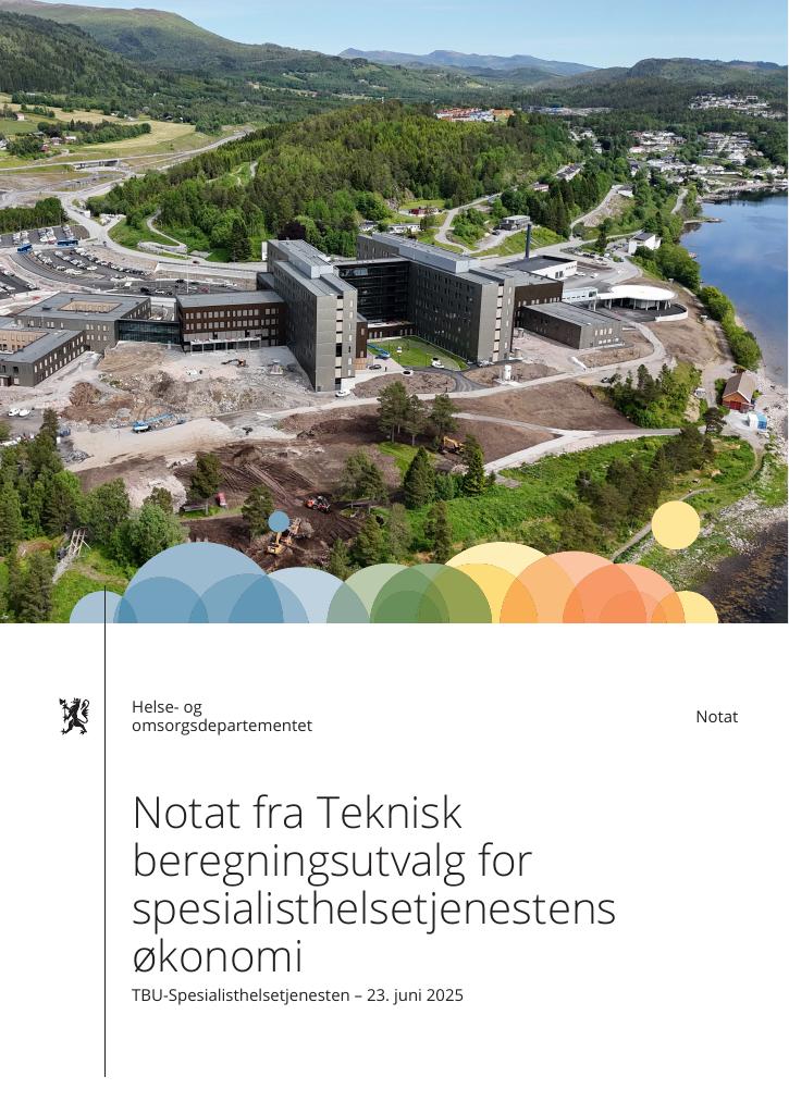 Forsiden av dokumentet Notat fra Teknisk beregningsutvalg for spesialisthelsetjenestens økonomi