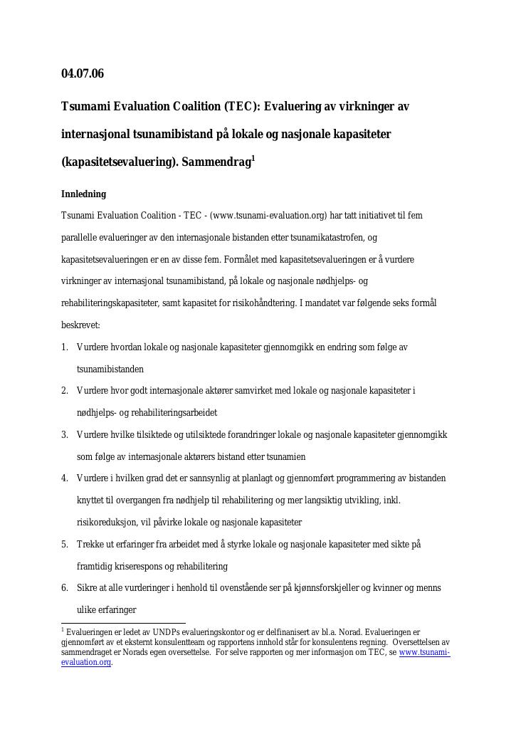 Forsiden av dokumentet Impact of the tsunami response on local and national capacities