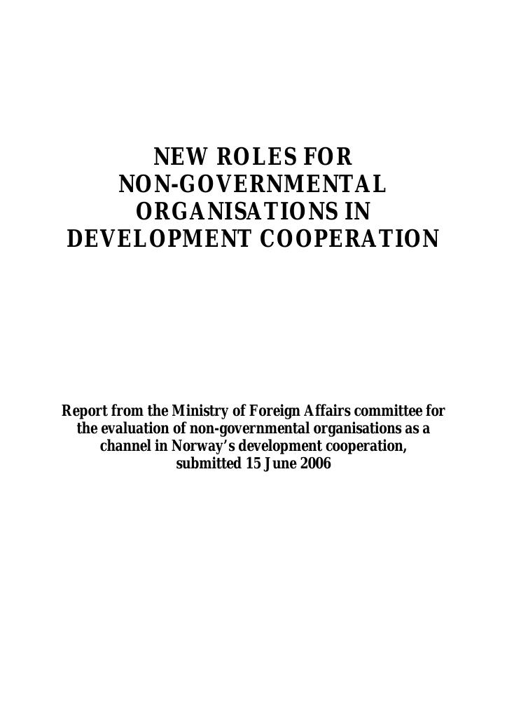 Forsiden av dokumentet New roles for non-governmental organisations in development cooperation