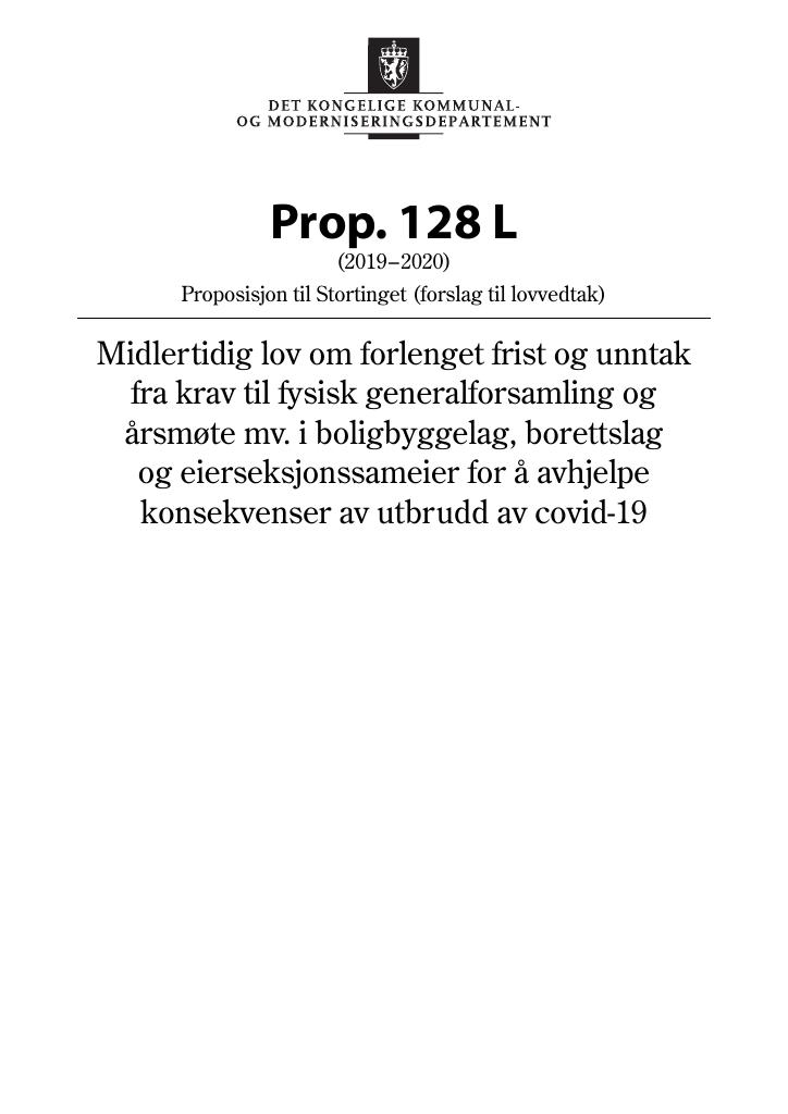 Forsiden av dokumentet Prop. 128 L (2019–2020)