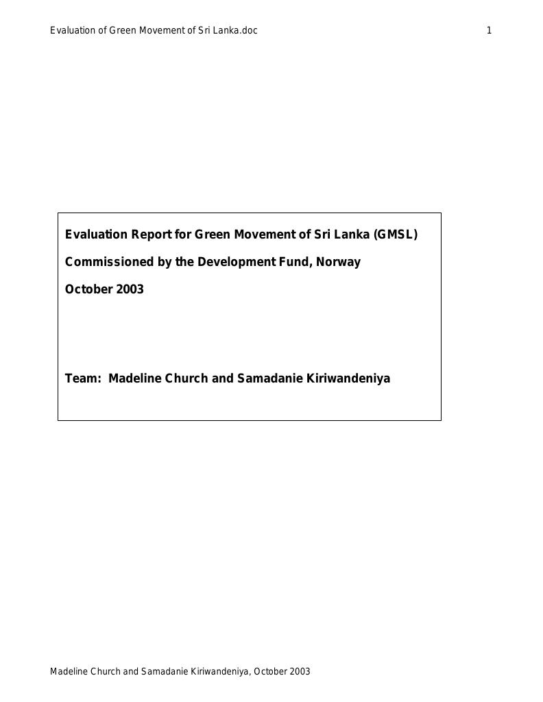 Forsiden av dokumentet Evaluation of Green Movement of Sri Lanka