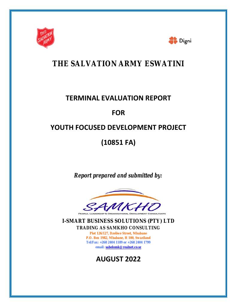 Forsiden av dokumentet Terminal Evaluation Report For Youth Focused Development Project (10851 FA)