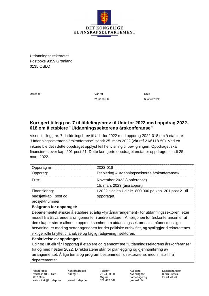 Tillegg Nr. 7 Til Tildelingsbrev 2022 - Kudos