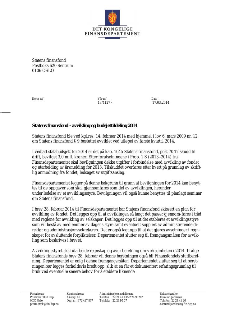 Forsiden av dokumentet Tildelingsbrev (pdf)
