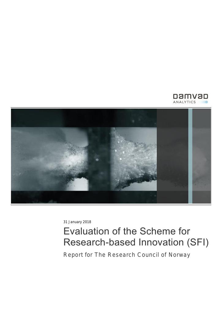 Forsiden av dokumentet Evaluation of the Scheme for Research-based Innovation (SFI)