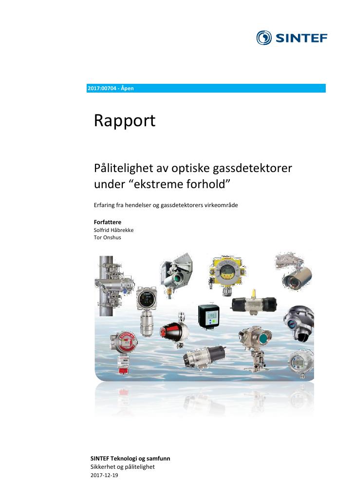 Forsiden av dokumentet Pålitelighet av optiske gassdetektorer under “ekstreme forhold”