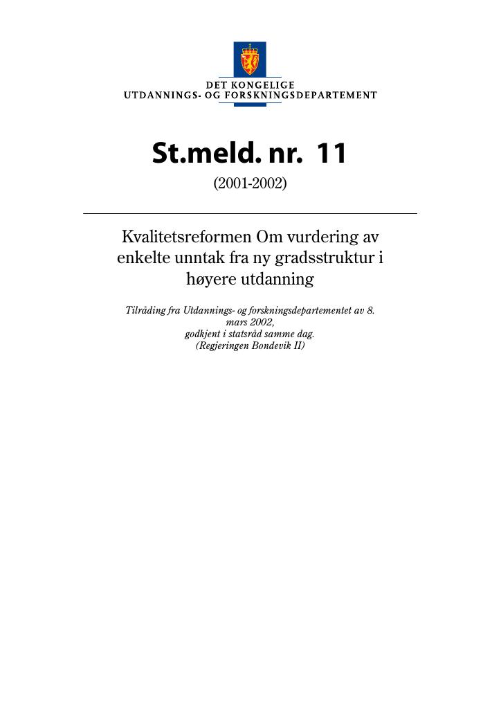 Forsiden av dokumentet St.meld. nr. 11 (2001-2002)
