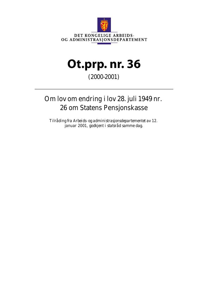 Forsiden av dokumentet Ot.prp. nr. 36 (2000-2001)