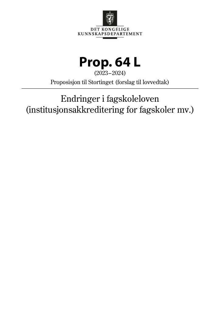 Forsiden av dokumentet Prop. 64 L (2023–2024)