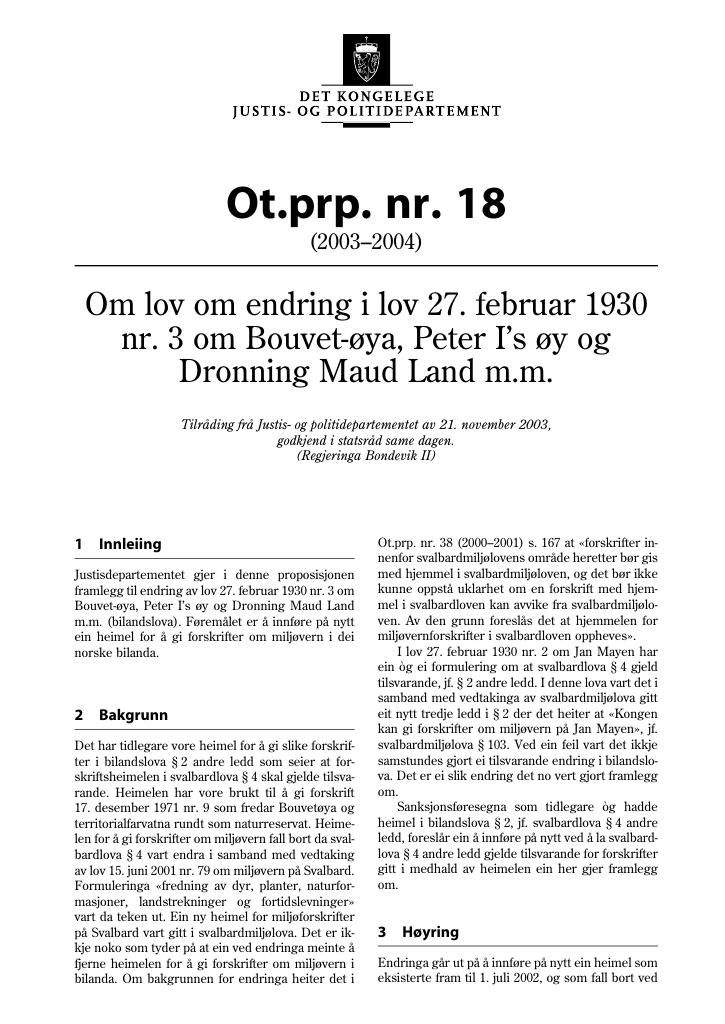 Forsiden av dokumentet Ot.prp. nr. 18 (2003-2004)