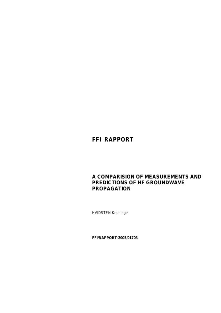 Forsiden av dokumentet A comparison of measurements and predictions of HF groundwave propagation