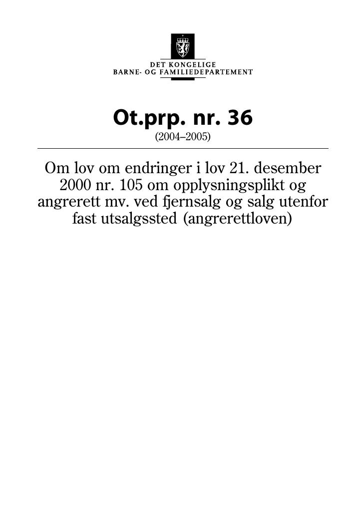 Forsiden av dokumentet Ot.prp. nr. 36 (2004-2005)