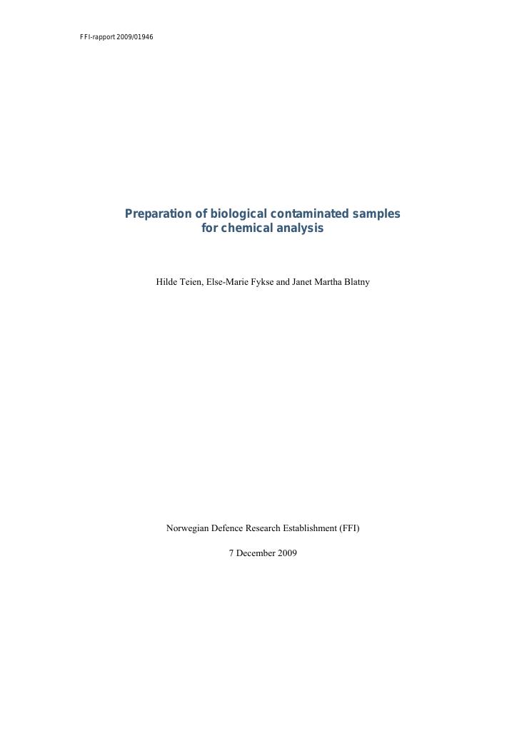 Forsiden av dokumentet Preparation of biological contaminated samples for chemical analysis