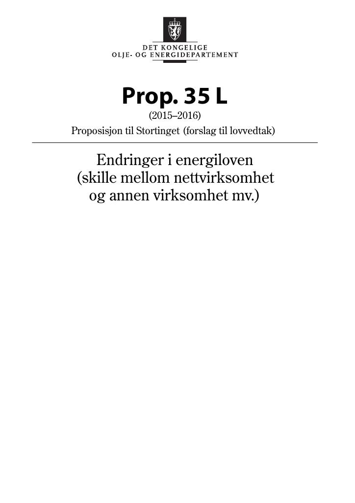 Forsiden av dokumentet Prop. 35 L (2015–2016)