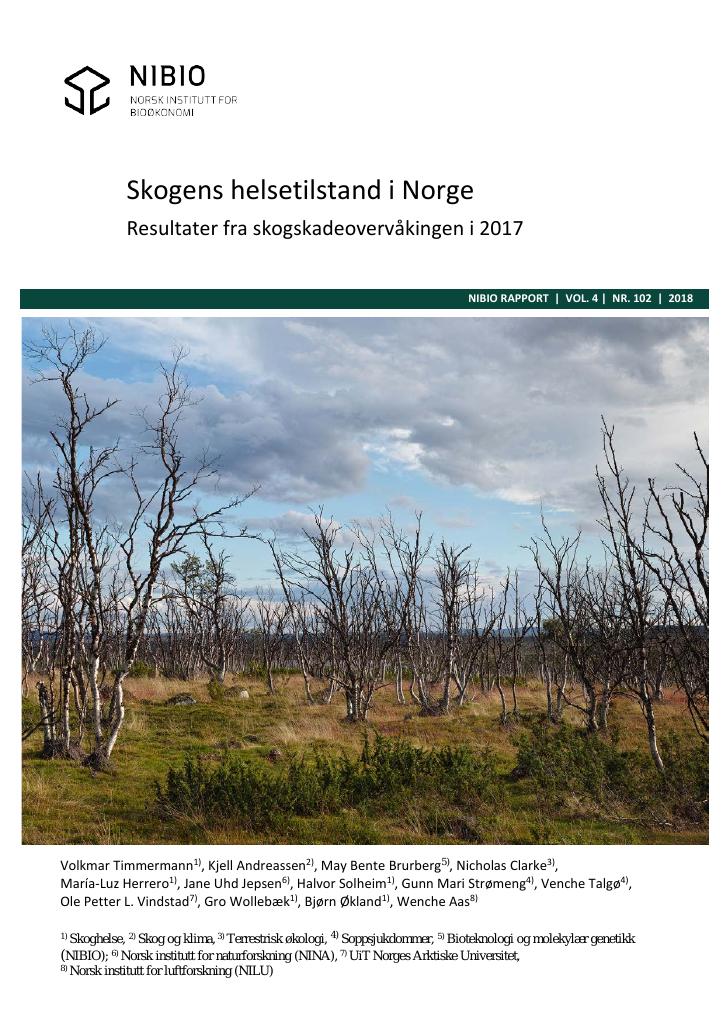 Forsiden av dokumentet Skogens helsetilstand i Norge. Resultater fra skogskadeovervåkingen i 2017
