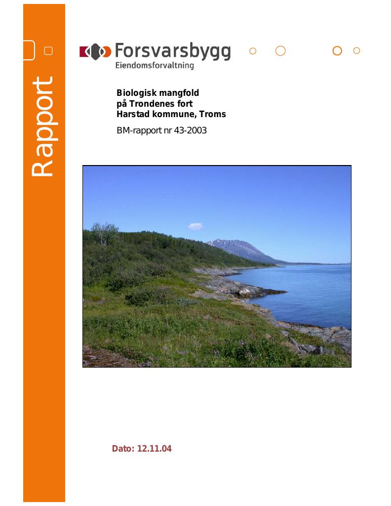 Forsiden av dokumentet Biologisk mangfold på Trondenes fort Harstad kommune, Troms :
