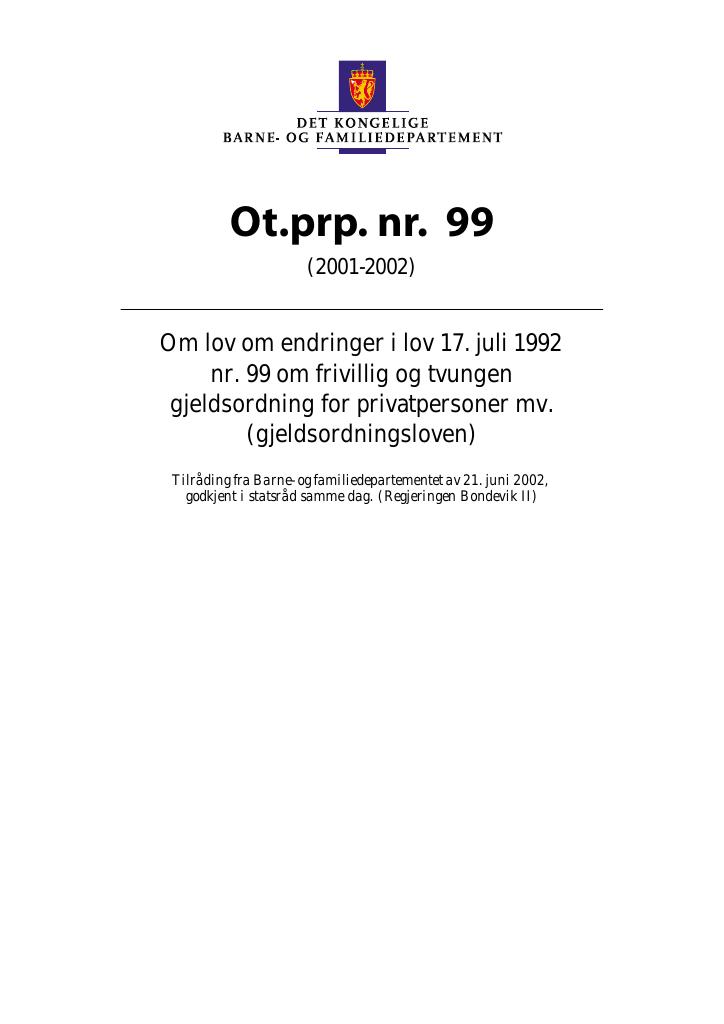 Forsiden av dokumentet Ot.prp. nr. 99 (2001-2002)