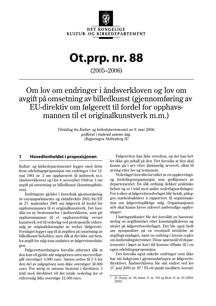 Forsiden av dokumentet Ot.prp. nr. 88 (2005-2006)