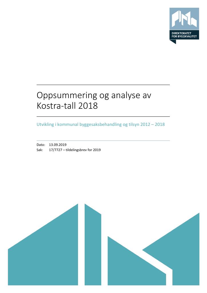 Forsiden av dokumentet Oppsummering og analyse av KOSTRA-tall 2018