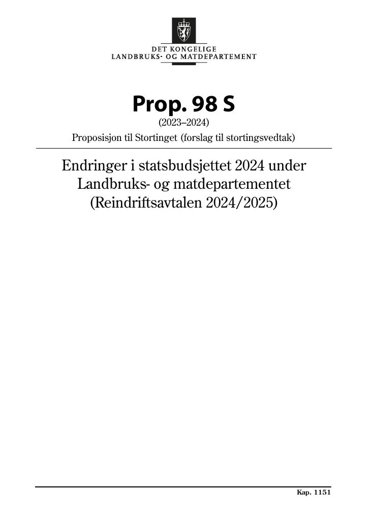 Forsiden av dokumentet Prop. 98 S (2023–2024)