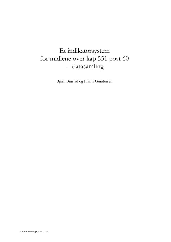 Forsiden av dokumentet Et indikatorsystem for midlene over kap 551 post 60 - datasamling