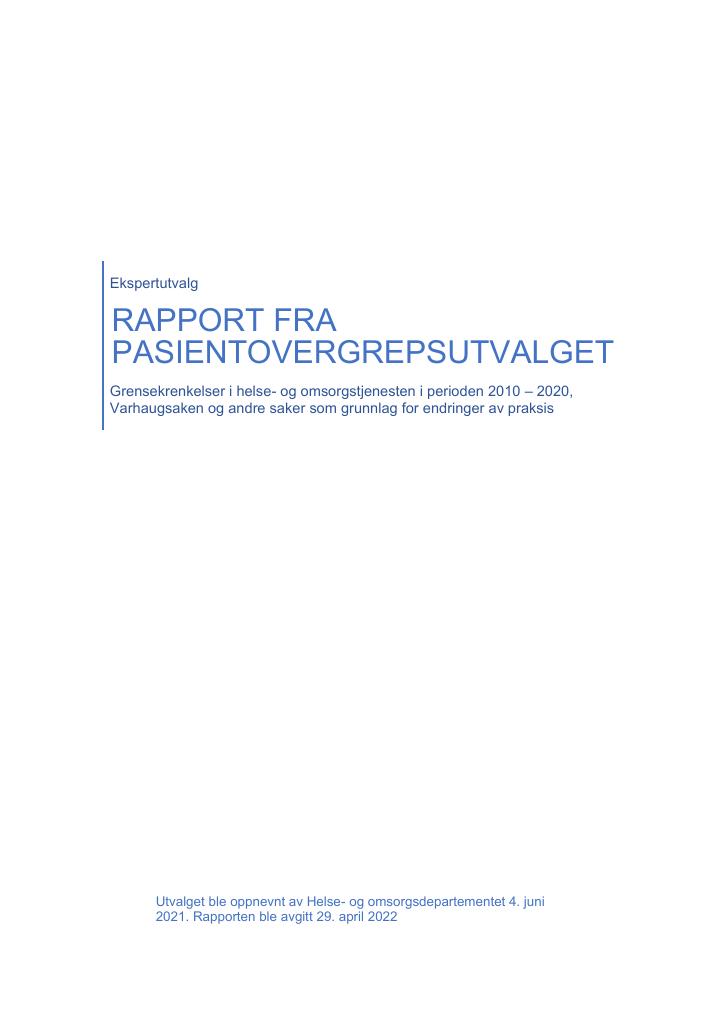 Forsiden av dokumentet Rapport fra pasientovergrepsutvalget