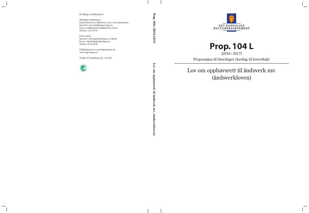 Forsiden av dokumentet Prop. 104 L (2016–2017)