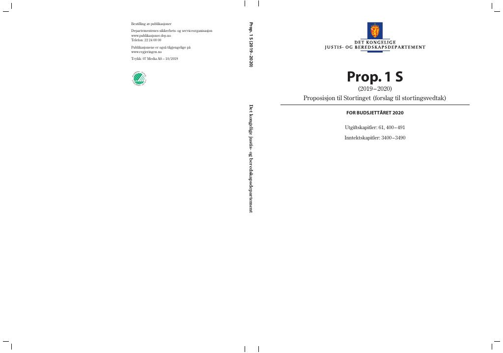 Forsiden av dokumentet Prop. 1 S (2019–2020)