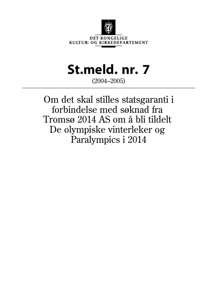 Forsiden av dokumentet St.meld. nr. 7 (2004-2005)