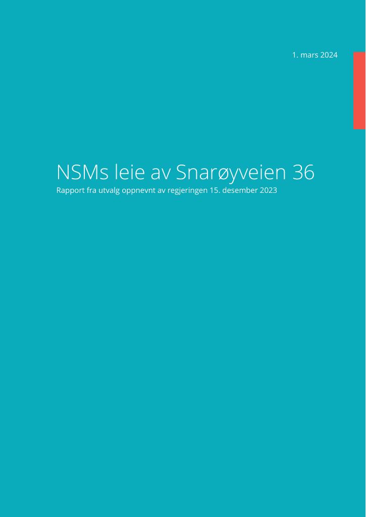 Forsiden av dokumentet NSMs leie av Snarøyveien 36
Rapport fra utvalg oppnevnt av regjeringen 15. desember 2023