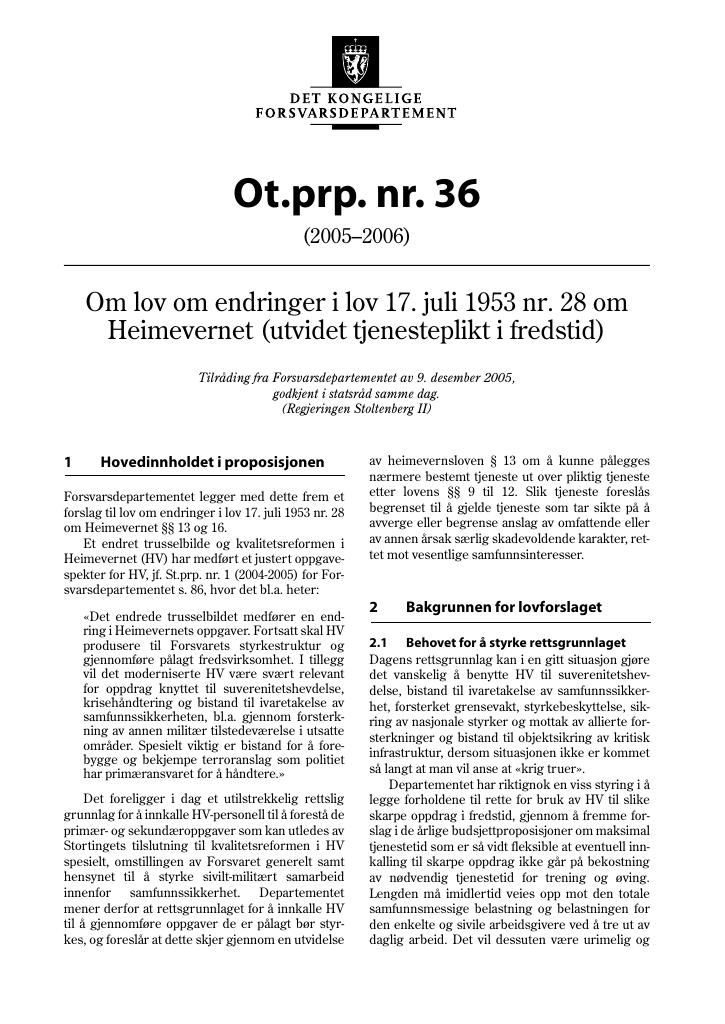 Forsiden av dokumentet Ot.prp. nr. 36 (2005-2006)