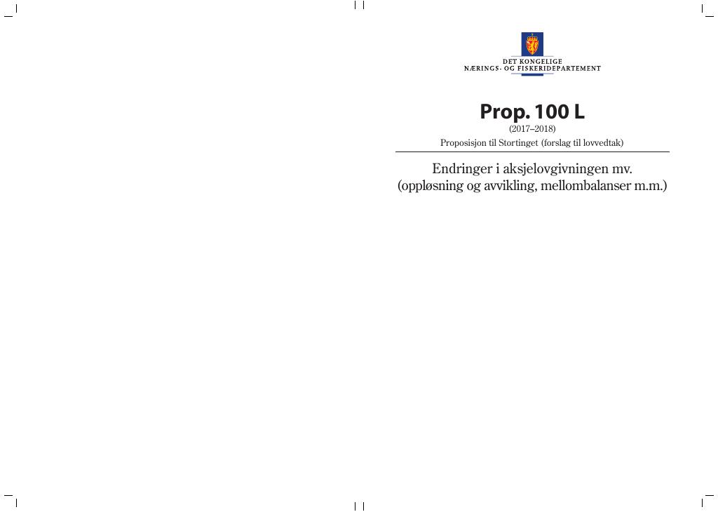 Forsiden av dokumentet Prop. 100 L (2017–2018)