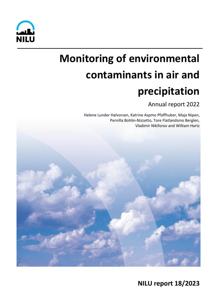 Forsiden av dokumentet Monitoring of environmental contaminants in air and precipitation : Annual report 2022