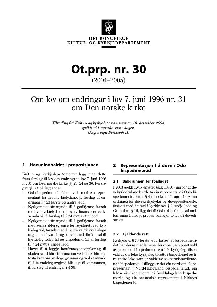 Forsiden av dokumentet Ot.prp. nr. 30 (2004-2005)