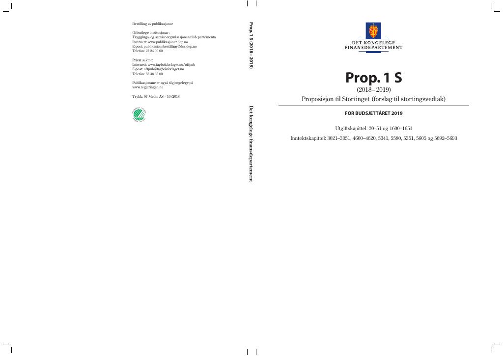 Forsiden av dokumentet Prop. 1 S (2018–2019)