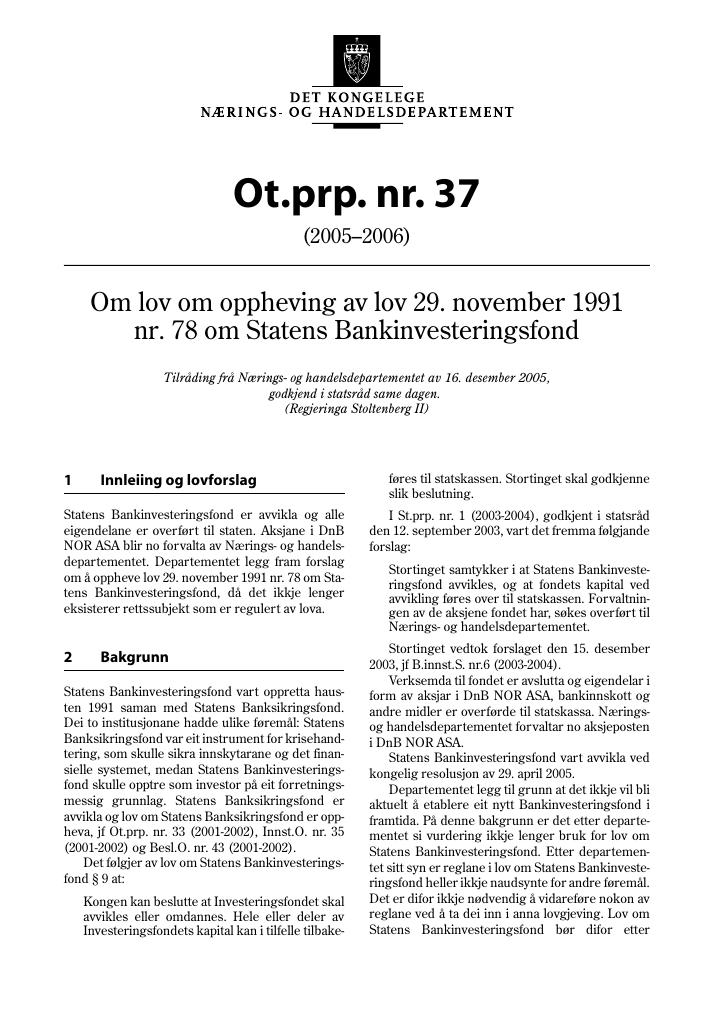 Forsiden av dokumentet Ot.prp. nr. 37 (2005-2006)