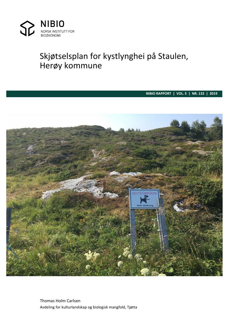 Forsiden av dokumentet Skjøtselsplan for kystlynghei på Staulen, Herøy kommune