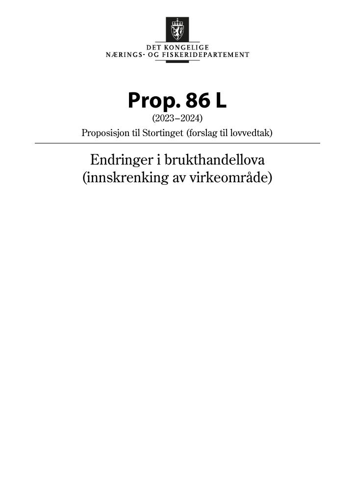 Forsiden av dokumentet Prop. 86 L (2023–2024)