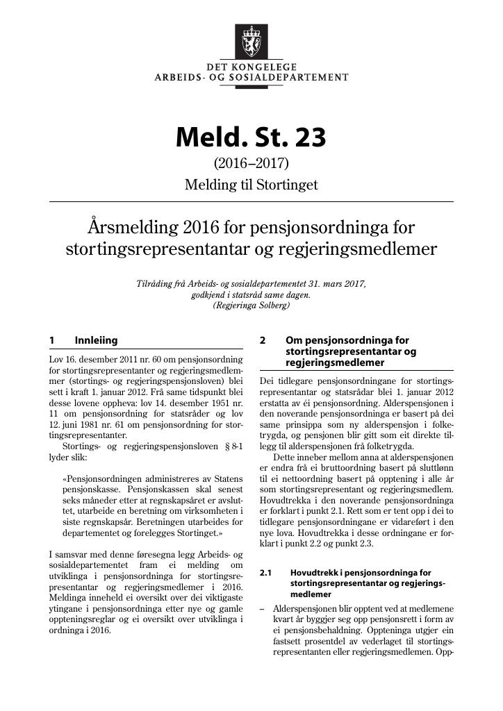 Forsiden av dokumentet Meld. St. 23 (2016–2017)